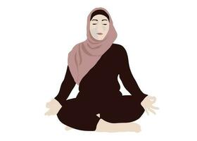 muçulmano mulheres praticando ioga meditação vetor ilustração
