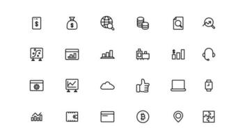 o negócio e finança rede ícones. vetor o negócio e finança esboço acidente vascular encefálico linha ícone conjunto com dinheiro, banco, verificar, lei, leilão, troca, pagamento.