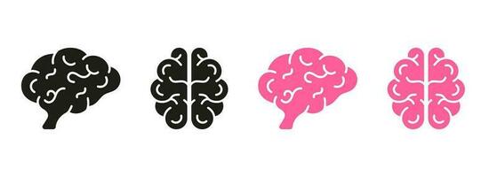chuva de ideias símbolo coleção em branco fundo. humano cérebro linha e silhueta cor ícone definir. memória, mente, inteligência, psicologia, neurologia, conhecimento pictograma. isolado vetor ilustração.