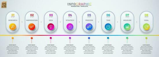 infográfico vetor o negócio marketing modelo colorida Projeto círculo ícones 8 opções isolado dentro mínimo estilo. você pode usava para marketing processo, fluxo de trabalho apresentações disposição, fluxo gráfico, impressão de Anúncios