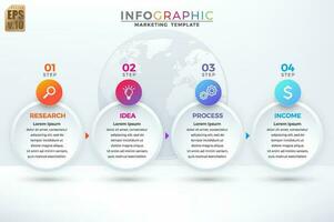 infográfico vetor o negócio marketing modelo colorida Projeto círculo ícones 4 opções isolado dentro mínimo estilo em globo. você pode usava para marketing processo, fluxo de trabalho apresentações disposição, fluxo gráfico.