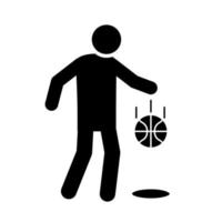 ícone de estilo de silhueta de jogador de jogo de basquete bola quicando recreação esporte vetor