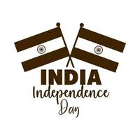 Feliz dia da independência, bandeiras da Índia no ícone de estilo de silhueta de inscrição vetor
