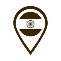 feliz dia da independência ícone de estilo de silhueta de ponteiro de localização de bandeira da Índia vetor