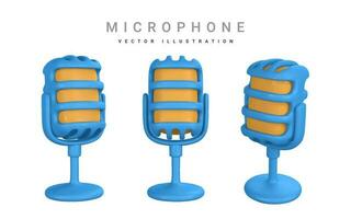 3d microfone para rádio, música ou karaokê. audio equipamento para transmissões e entrevistas dentro desenho animado estilo. vetor ilustração