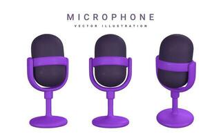 3d microfone para rádio, música ou karaokê. audio equipamento para transmissões e entrevistas dentro desenho animado estilo. vetor ilustração