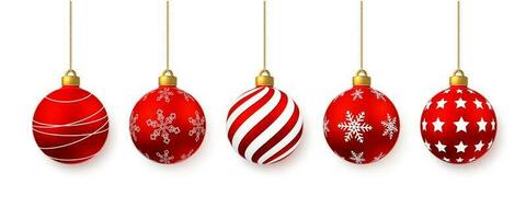 vermelho brilhante brilhando Natal bolas. natal vidro bola. feriado decoração modelo. vetor ilustração