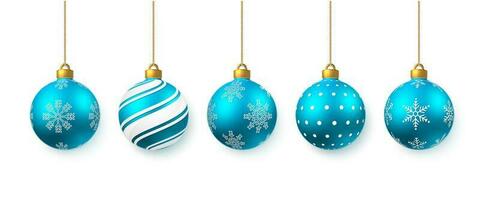 azul brilhante brilhando Natal bolas. natal vidro bola. feriado decoração modelo. vetor ilustração