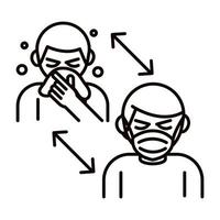 covid 19 pessoas que previnem coronavírus com máscara e tosse seca espalham ícone de estilo de linha de surto de pandemia vetor