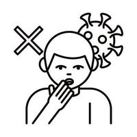 homem doente de prevenção de coronavírus covid 19 cobrir a boca com a mão espalhar ícone de estilo de linha de surto de pandemia vetor