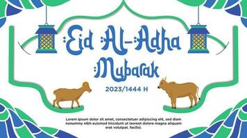 bandeira azul e verde abstrato tema feliz eid al-adha com animal qurban ilustração vetor