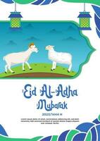 poster azul e verde simples abstrato tema do feliz eid al-adha com ilustração vetor