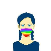 jovem fêmea personagem avatar dentro proteção face mascarar. lgbt orgulho cores. tolerância conceito. vetor ilustração