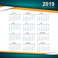 Belo modelo de calendário colorido de 2019 vetor