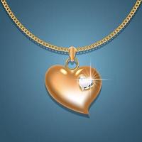 colar com um pendente em forma de coração em uma corrente de ouro. com um grande diamante cravejado de ouro no centro. decoração para mulheres. vetor