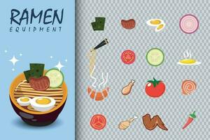 vetor ilustração do japonês ramen com quente molho e ramen ingredientes para servir e misturar
