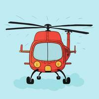 resgate helicóptero vôo dentro a céu. desenho animado desenhado à mão helicóptero. ar ambulância helicóptero vetor