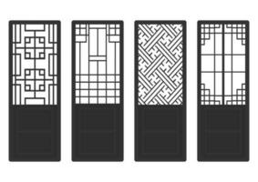 padrão de moldura de ornamento coreano tradicional. conjunto de arte de decoração antiga de porta e janela. silhueta vector illustration.laser corte painel.
