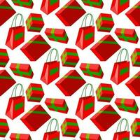 padronizar vermelho caixas, parcelas, papel bolsas amarrado com verde fita em branco fundo. desatado festivo, presente textura. impressão para aniversário embalagem, Como bem Como a tema do descontos, promoções, vendas vetor