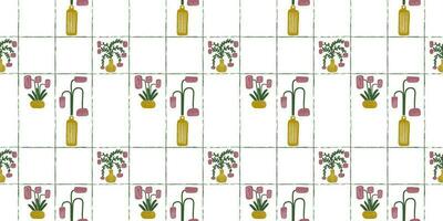 desatado padronizar vasos com flores dentro retro estilo. vetor ilustração dentro uma plano estilo.