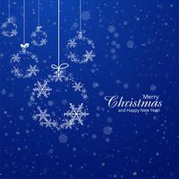 Cartão de Natal flocos de neve bola decorativa fundo azul vetor