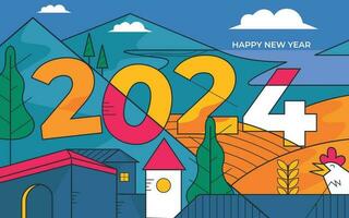 2024 feliz Novo ano paisagem vetor ilustração