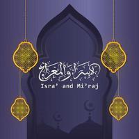 ilustração de isra e miraj a jornada noturna do profeta muhammad com uma cor dourada com uma combinação de ornamentos circulares cartão de saudação tradicional vetor