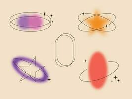 ano 2000 estilo borrado gradiente formas com linear formulários e brilhos, embaçado estético vetor elementos
