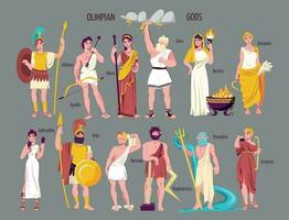 olímpico Deuses plano ícone conjunto vetor