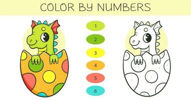 cor de números coloração livro para crianças com fofa Dragão dentro a ovo. coloração página com desenho animado Dragão com a exemplo para coloração. monocromático e cor versões. vetor ilustração