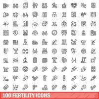 100 fertilidade ícones definir, esboço estilo vetor