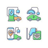 conjunto de ícones de cores rgb para carregamento de veículos elétricos vetor