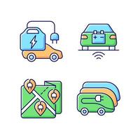 conjunto de ícones de cores rgb para carregamento de veículos elétricos vetor