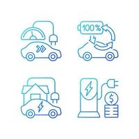 conjunto de ícones de vetor linear gradiente de carregamento de veículo elétrico