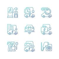 conjunto de ícones de vetor linear gradiente de carregamento de veículo elétrico