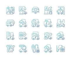 conjunto de ícones de vetor linear gradiente de carregamento de veículo elétrico