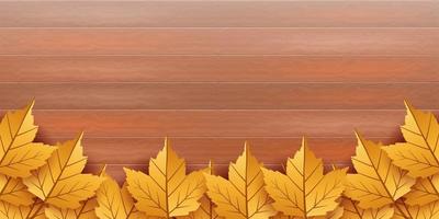 fundo de madeira com folhas de outono vetor
