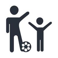 feliz pai e filho brincando com bola de futebol ícone do dia da família no estilo silhueta vetor