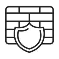 segurança cibernética e informações ou proteção de rede ícone de estilo de linha de escudo de firewall vetor