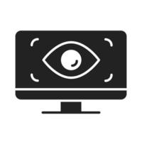 segurança cibernética e informações ou proteção de rede ícone de estilo de silhueta de vigilância de computador vetor