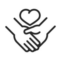 voluntário de doação para caridade ajuda social aperto de mão coração ícone de estilo de linha de amor vetor