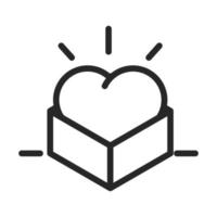 voluntário de doação de caridade ajuda coração social em ícone de estilo de linha de caixa de papelão vetor