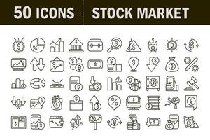 mercado de ações financeiro negócios economia dinheiro ícones definir ícone de estilo de linha vetor