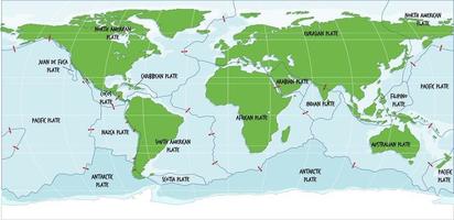 mapa-múndi mostrando os limites das placas tectônicas vetor