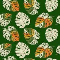 monstera folha desatado padrão, mão desenhado botânico, Primavera e verão tempo, verde estilo, natural enfeites para têxtil, tecido, papel de parede, fundo. vetor