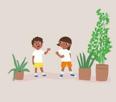 grupo africano Preto crianças. internacional dia do a africano criança, 16 junho. feliz crianças saltar junto. vetor ilustração isolado em branco fundo