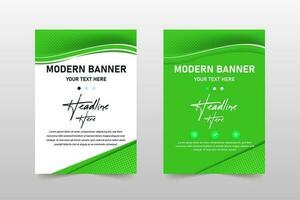 lindo verde curvado o negócio bandeira modelo com linhas vetor