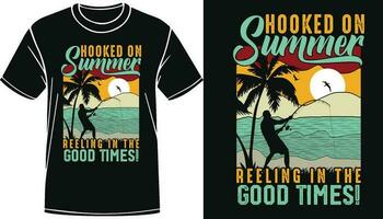 verão pescaria retro pôr do sol vintage gráfico camiseta projeto, verão pescaria camiseta, verão vetor