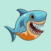 fofa azul Tubarão engraçado animal pulverização água vetor ilustração dentro kawaii desenho animado estilo debaixo a mar aguarela ilustração com isolado fundo