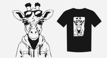 à moda hipster girafa retrato dentro uma monocromático desenho animado estilo. perfeito para roupas, logotipos, e imprime. caprichoso e na moda. vetor ilustração.